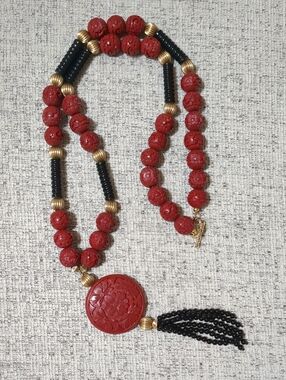 Vintage Cinnabar Bead Necklace